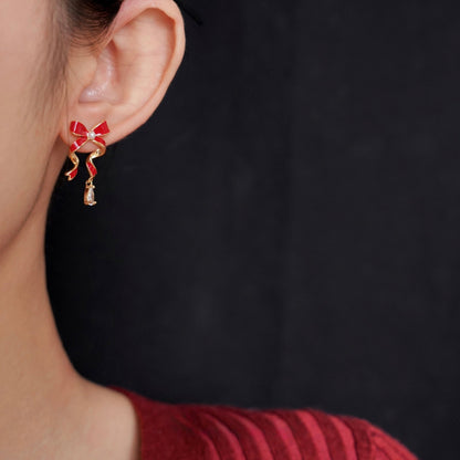Red Bow Drop Earrings - Hypoallergenic - Abbott Atelier