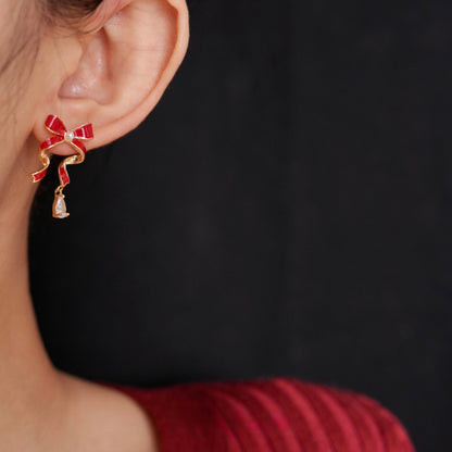 Red Bow Drop Earrings - Hypoallergenic - Abbott Atelier