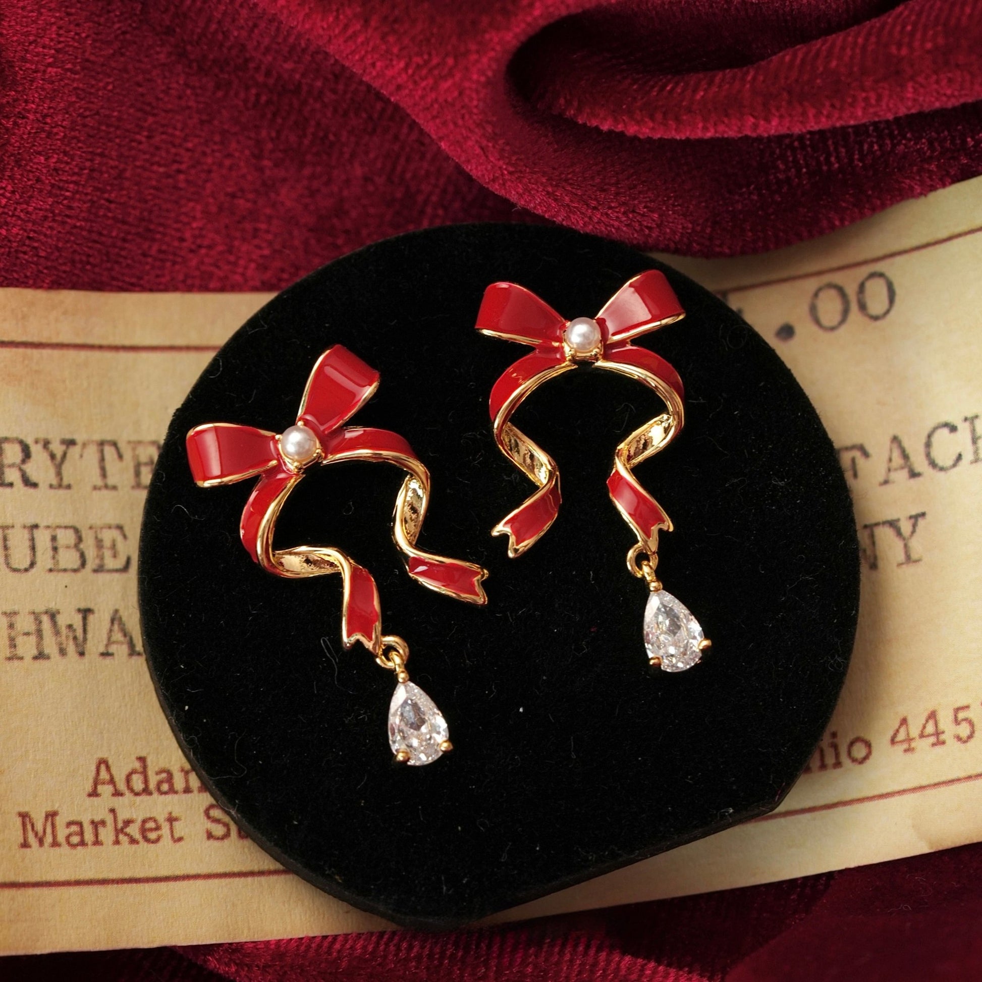 Red Bow Drop Earrings - Hypoallergenic - Abbott Atelier