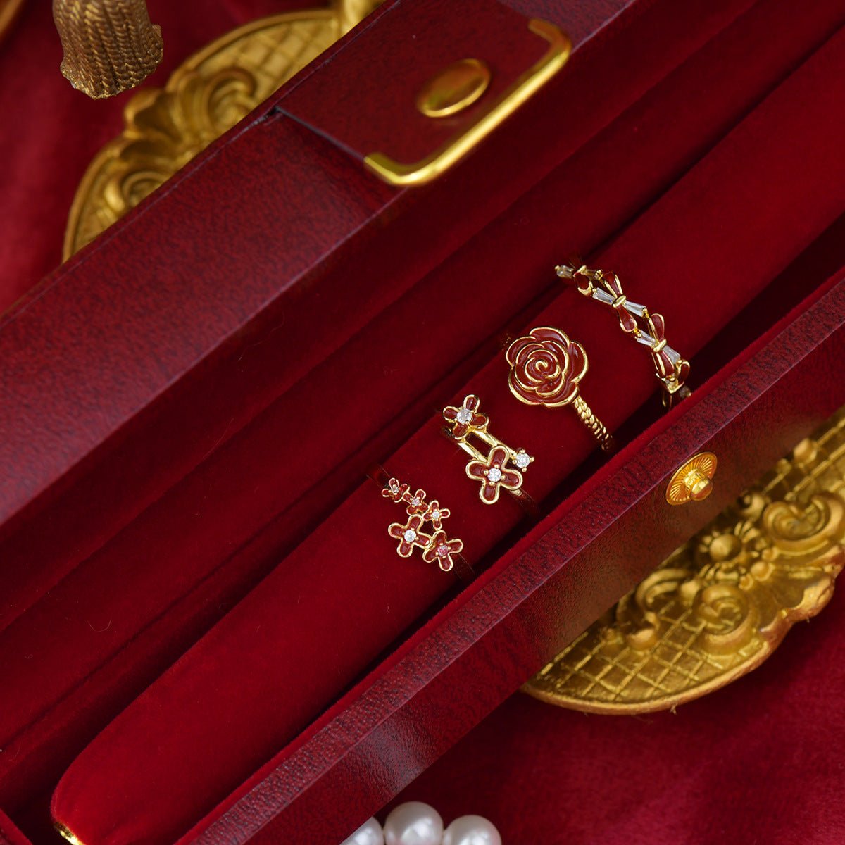 Red Camellia Ring - Gold - Plated - Abbott Atelier