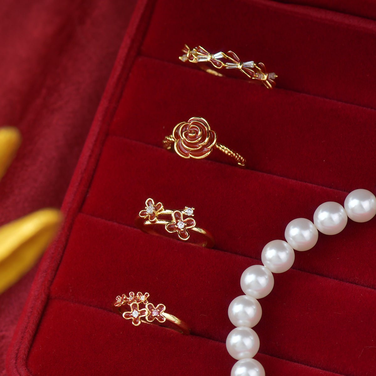 Red Camellia Ring - Gold - Plated - Abbott Atelier