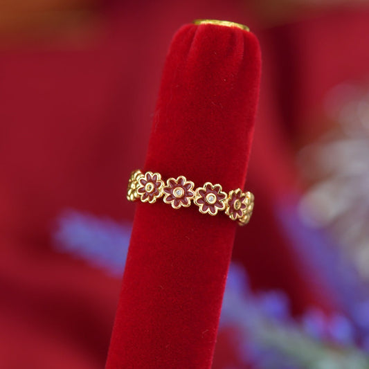 Red Daisy Band Ring - Gold - Plated - Abbott Atelier