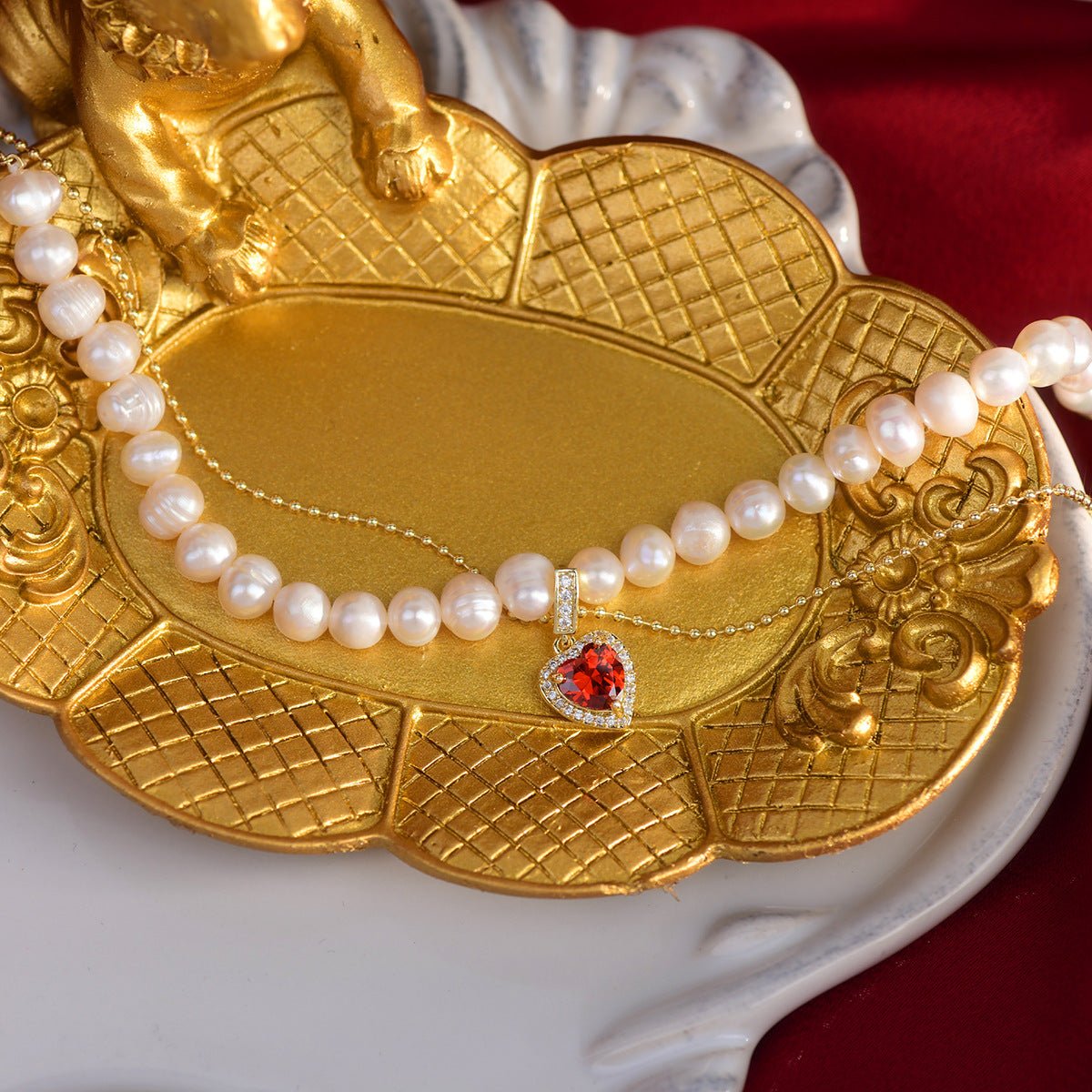 Red Heart Pearl Necklace - Wendy - Gold Plated - Abbott Atelier
