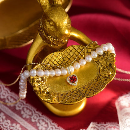 Red Heart Pearl Necklace - Wendy - Gold Plated - Abbott Atelier