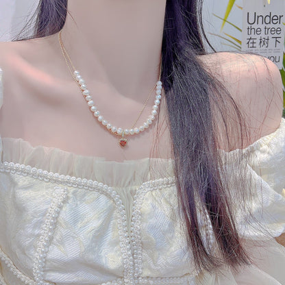 Red Heart Pearl Necklace - Wendy - Gold Plated - Abbott Atelier