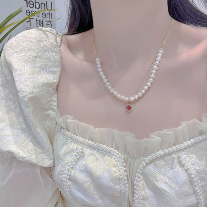 Red Heart Pearl Necklace - Wendy - Gold Plated - Abbott Atelier