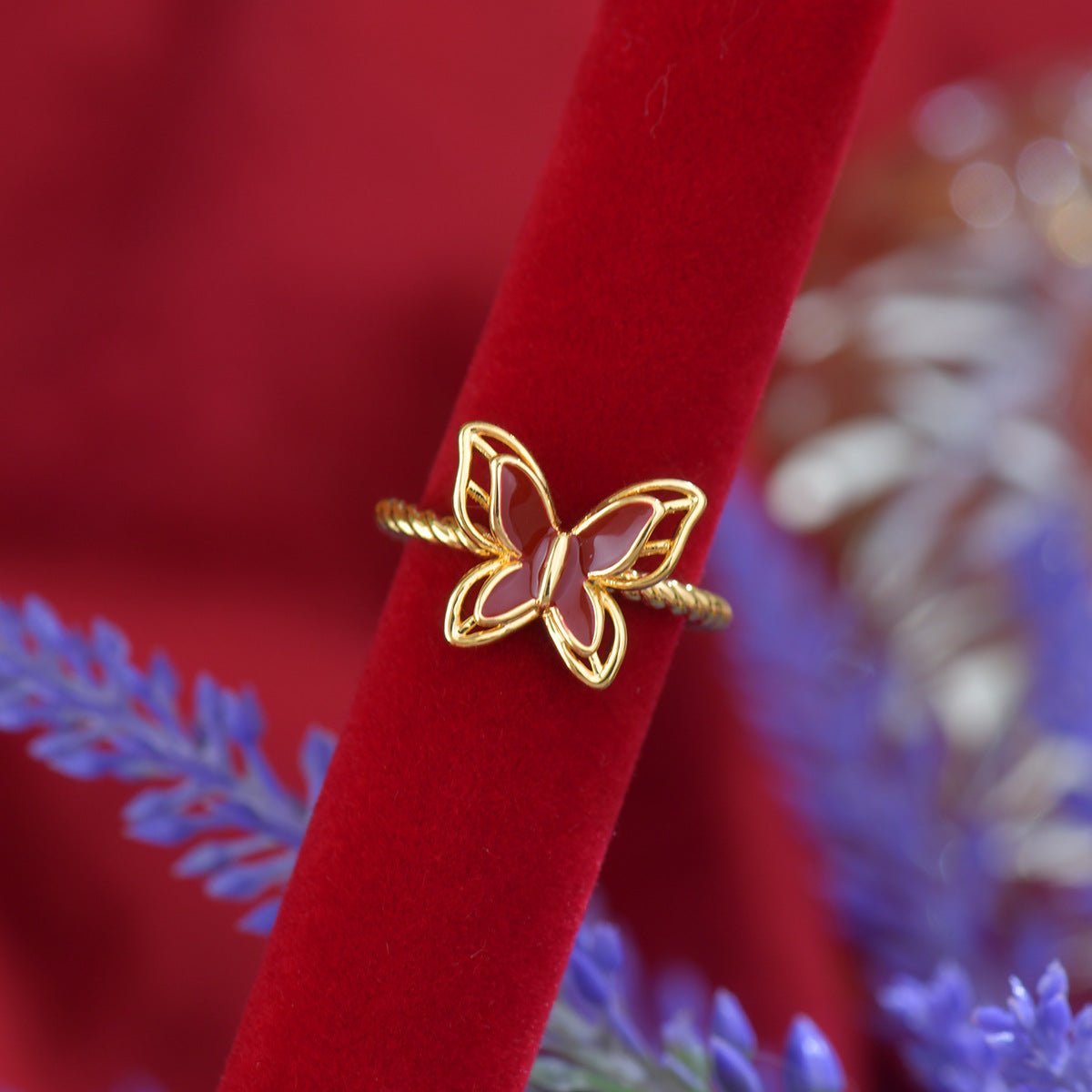 Red Mariposa Ring - Gold - Plated - Abbott Atelier