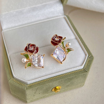 Red Rose Earrings - Hypoallergenic - Abbott Atelier