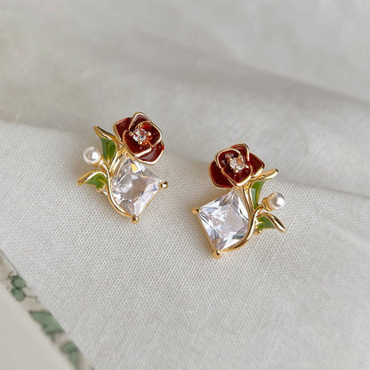 Red Rose Earrings - Hypoallergenic - Abbott Atelier