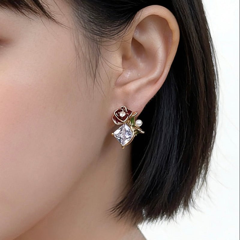 Red Rose Earrings - Hypoallergenic - Abbott Atelier