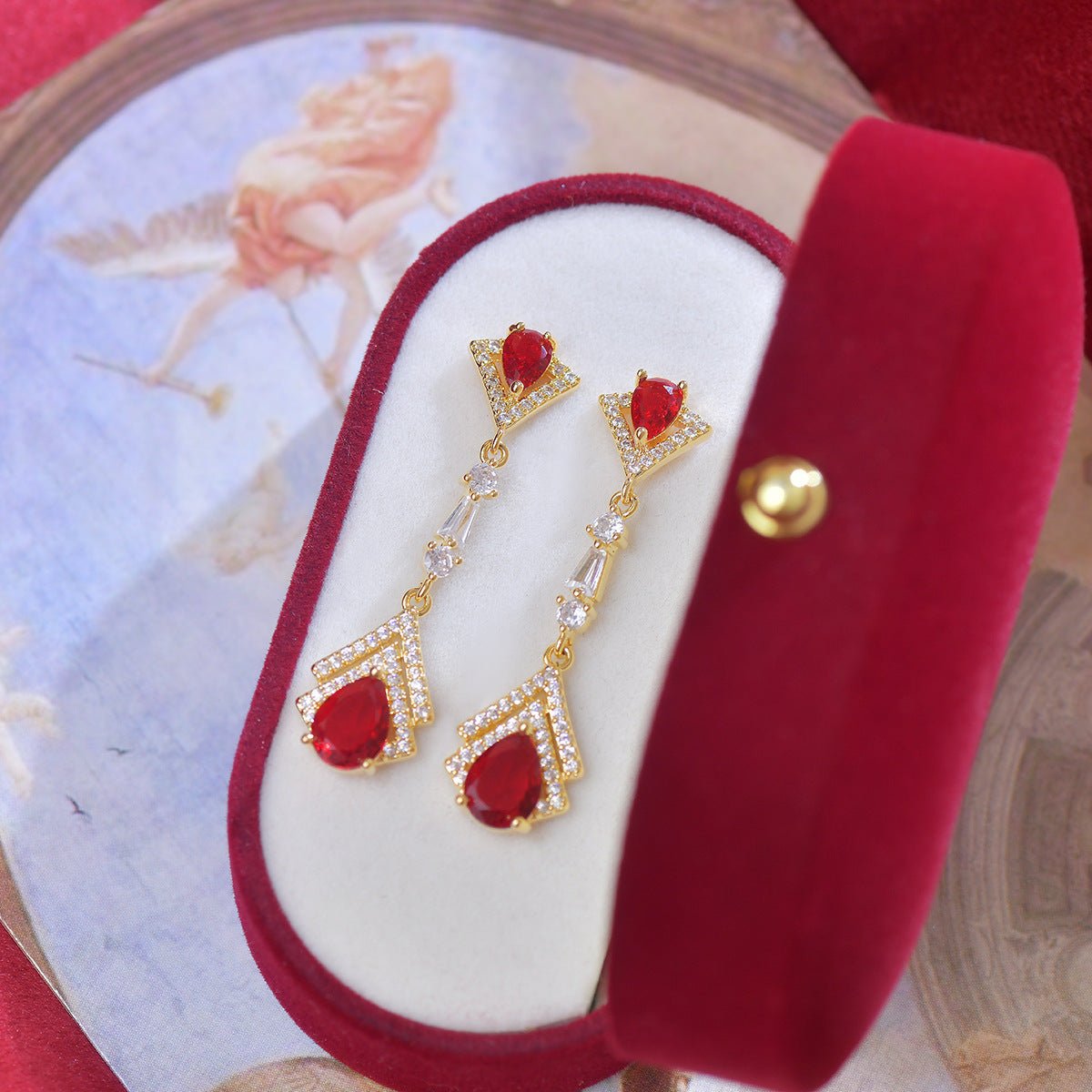 Ruby Baroque Drop Earrings - Marisa - Hypoallergenic - Abbott Atelier