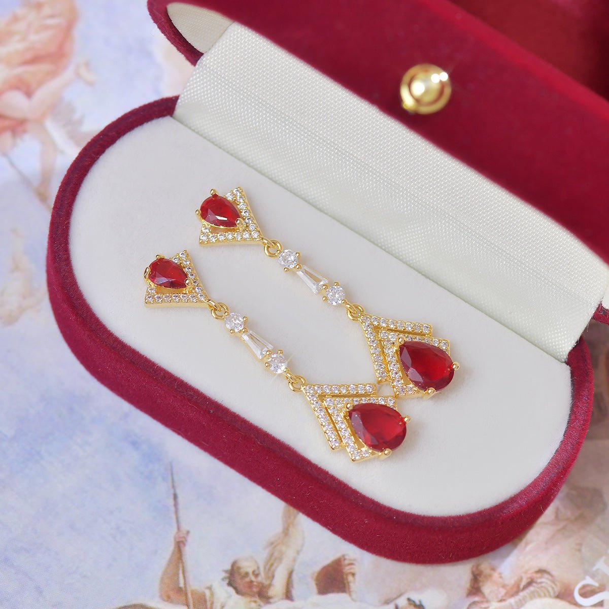 Ruby Baroque Drop Earrings - Marisa - Hypoallergenic - Abbott Atelier