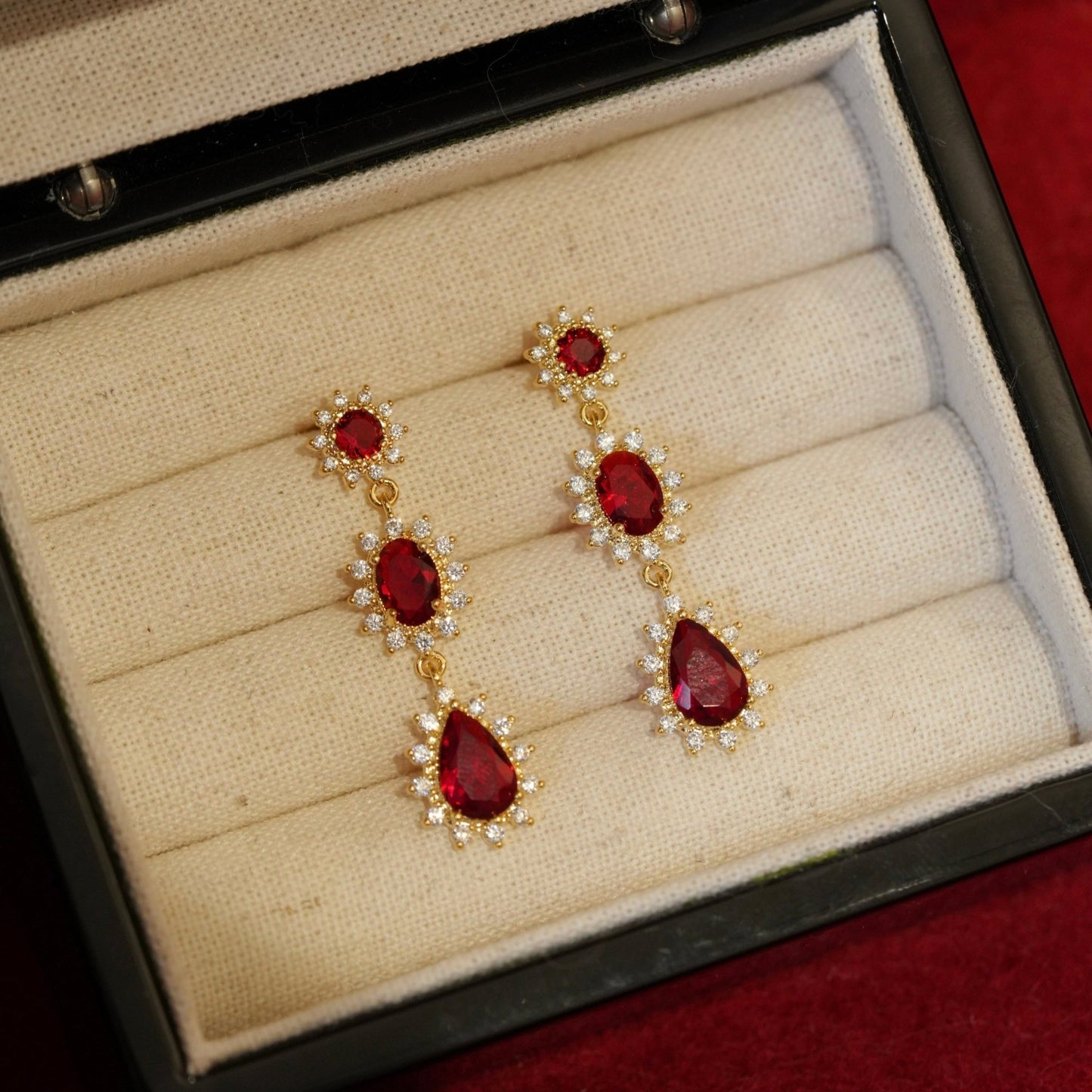 Ruby Baroque Drop Earrings - Rosa - Hypoallergenic - Abbott Atelier