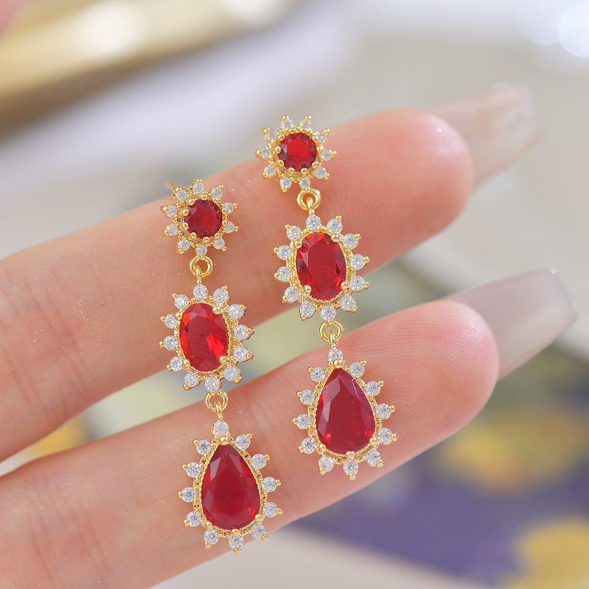 Ruby Baroque Drop Earrings - Rosa - Hypoallergenic - Abbott Atelier