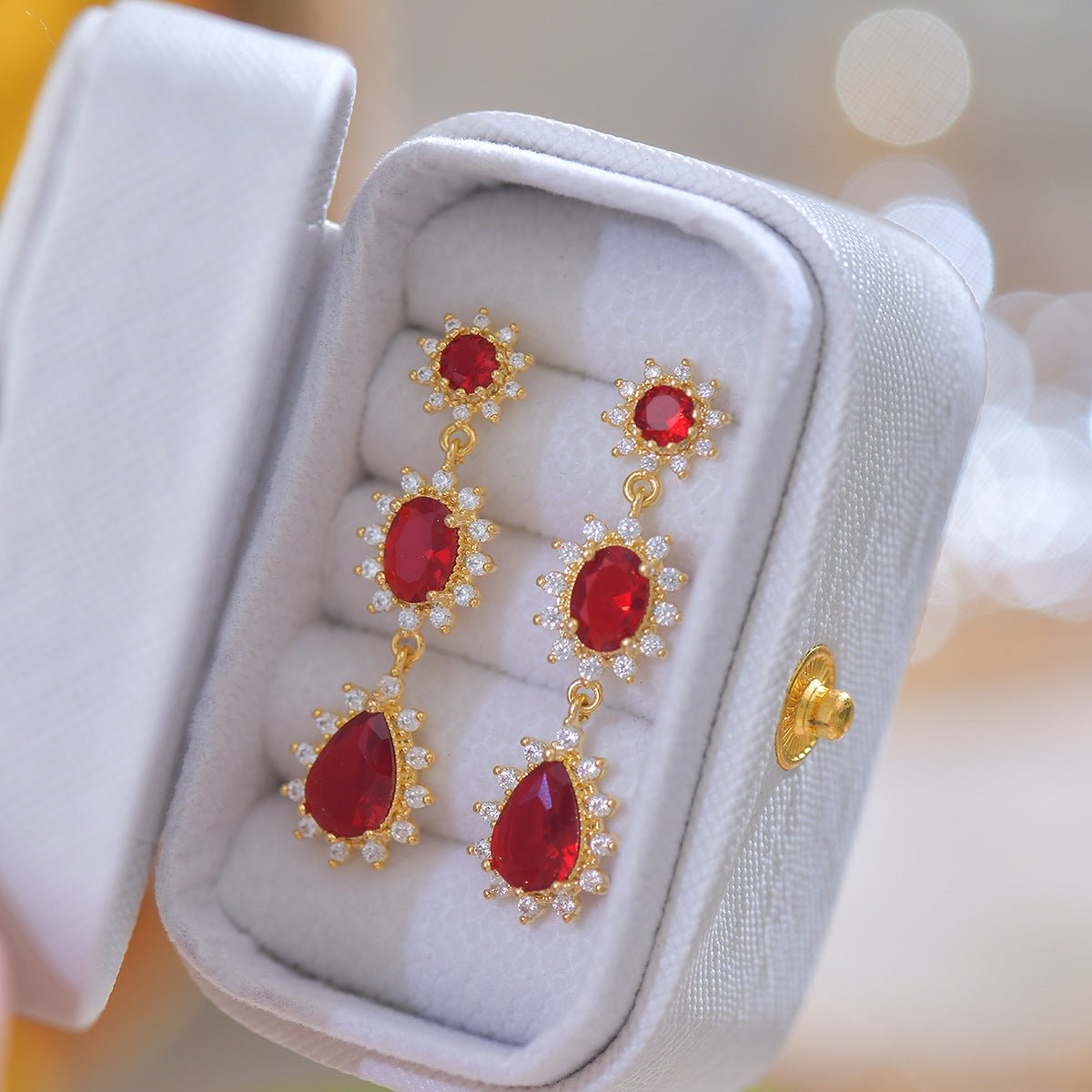 Ruby Baroque Drop Earrings - Rosa - Hypoallergenic - Abbott Atelier