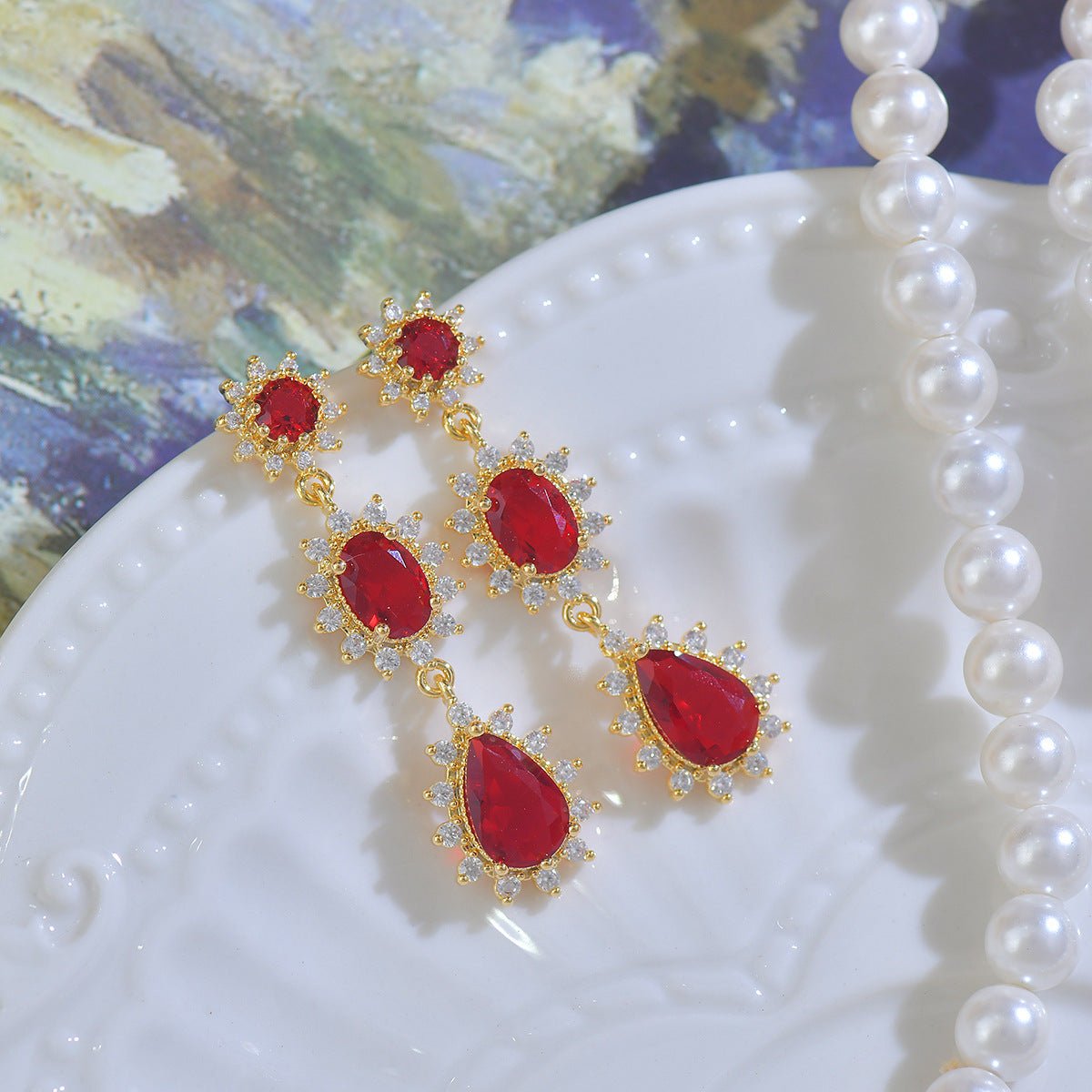 Ruby Baroque Drop Earrings - Rosa - Hypoallergenic - Abbott Atelier