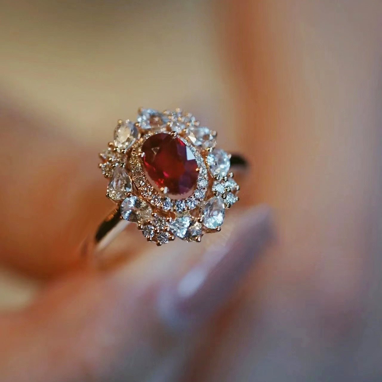 Ruby Dahlia Ring - Gold - Plated - Abbott Atelier