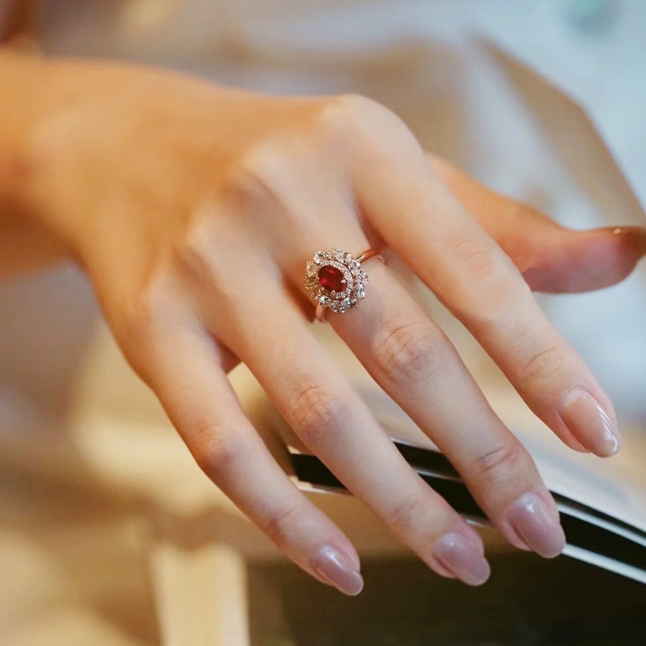 Ruby Dahlia Ring - Gold - Plated - Abbott Atelier