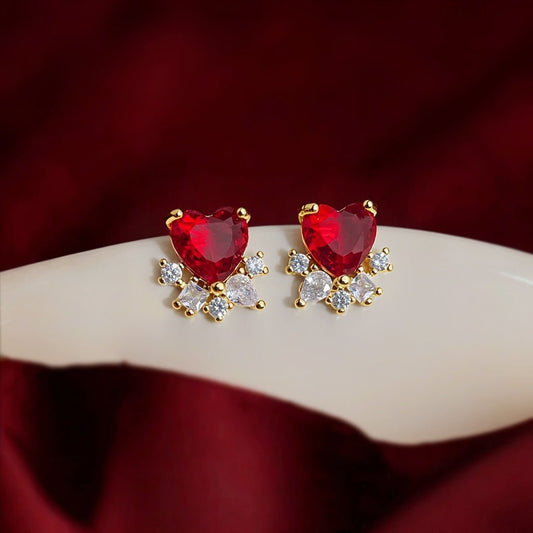 Ruby Heart Stud Earrings - Hypoallergenic - Abbott Atelier