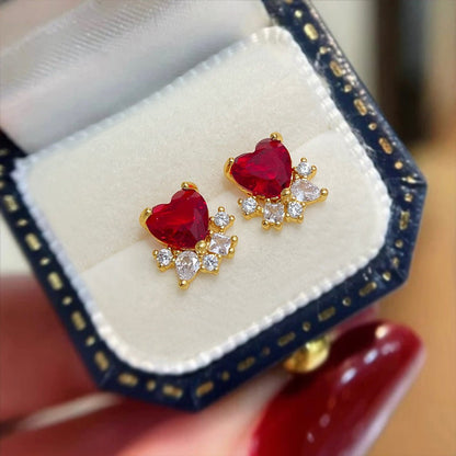 Ruby Heart Stud Earrings - Hypoallergenic - Abbott Atelier