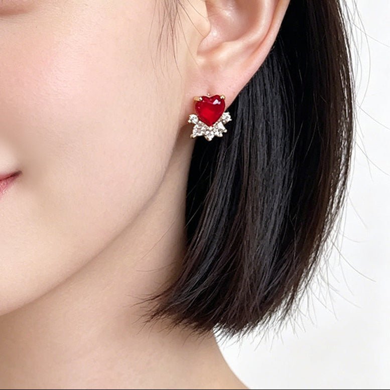 Ruby Heart Stud Earrings - Hypoallergenic - Abbott Atelier
