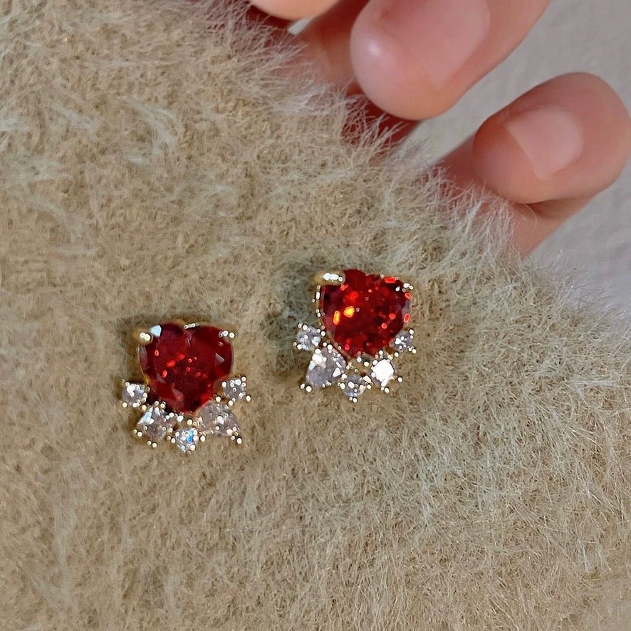Ruby Heart Stud Earrings - Hypoallergenic - Abbott Atelier