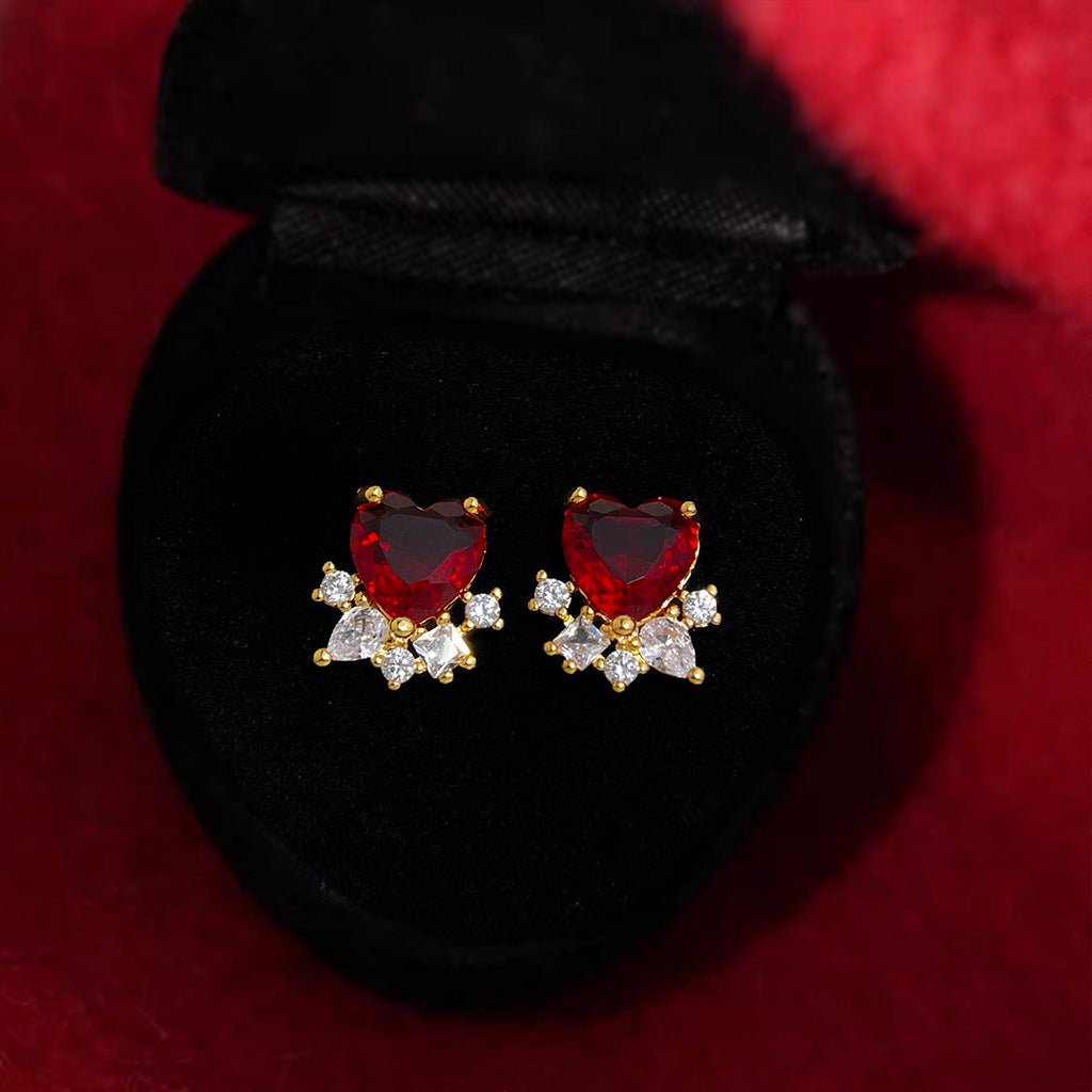 Ruby Heart Stud Earrings - Hypoallergenic - Abbott Atelier