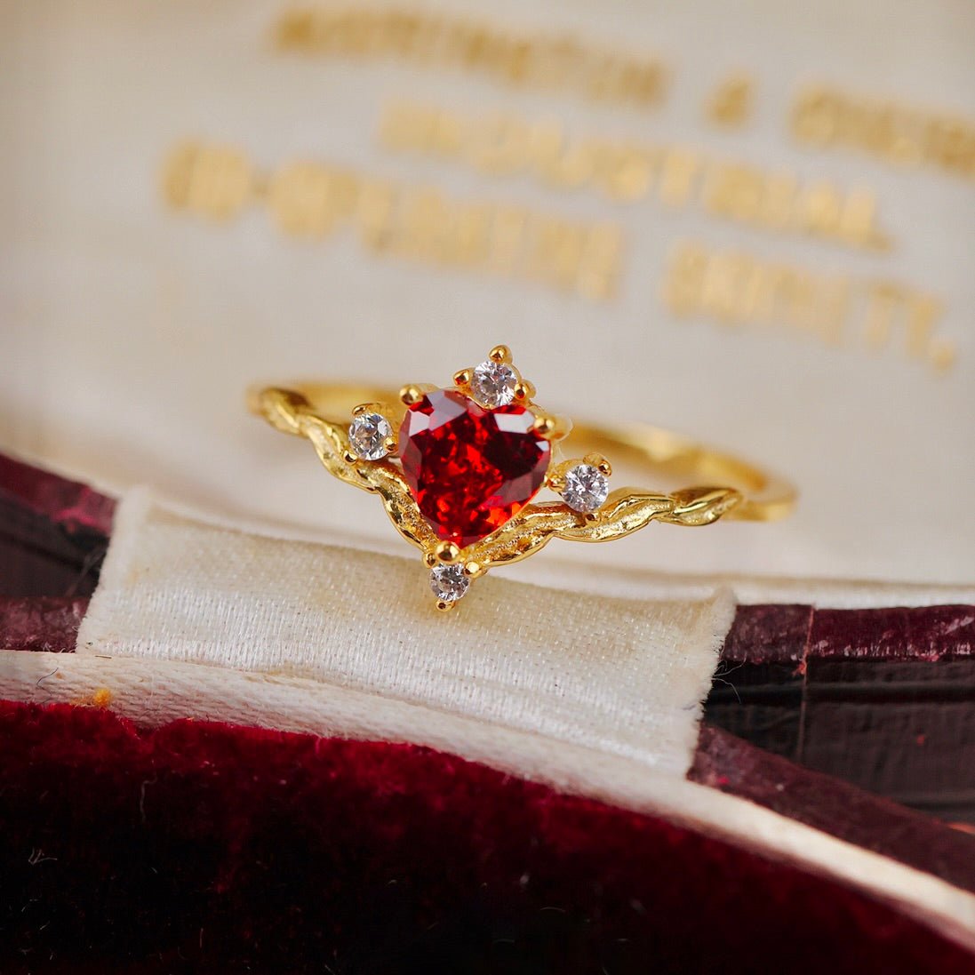 Ruby Heart Tiara Ring - Gold - Plated - Abbott Atelier