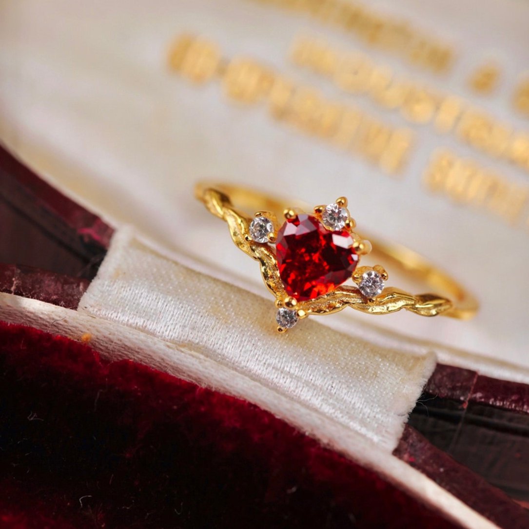 Ruby Heart Tiara Ring - Gold - Plated - Abbott Atelier