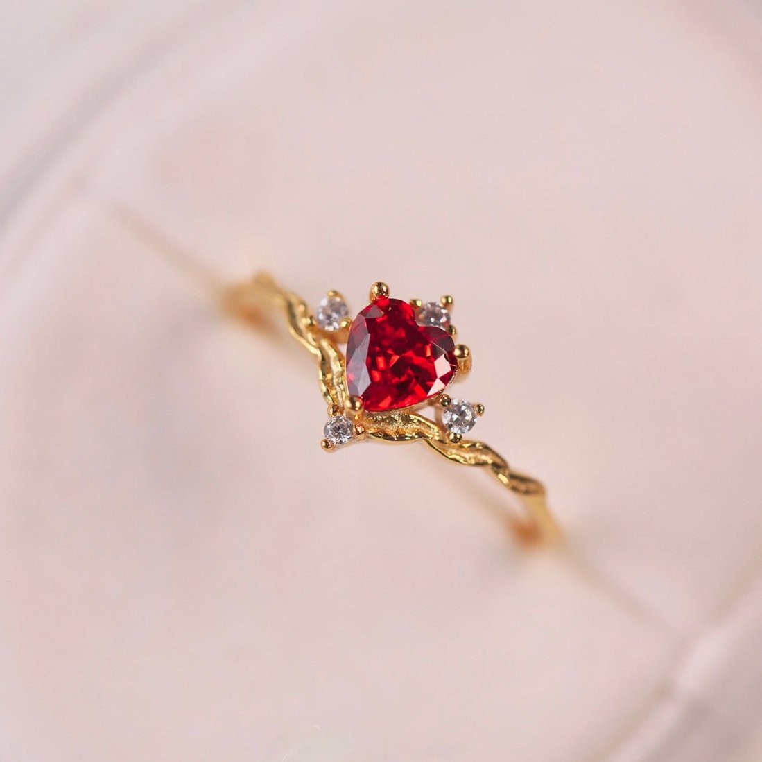 Ruby Heart Tiara Ring - Gold - Plated - Abbott Atelier