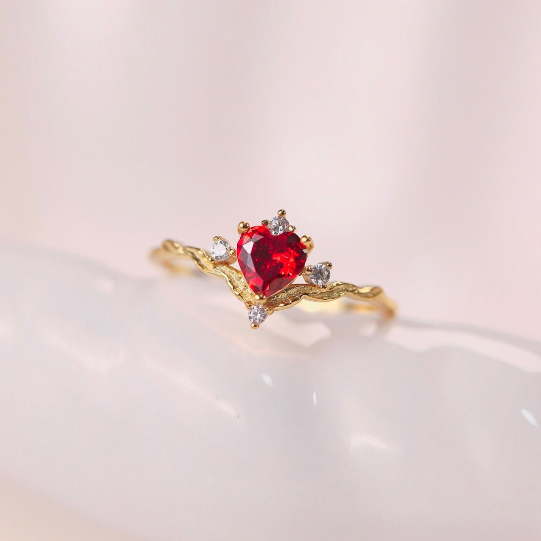 Ruby Heart Tiara Ring - Gold - Plated - Abbott Atelier