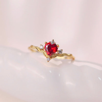 Ruby Heart Tiara Ring - Gold - Plated - Abbott Atelier