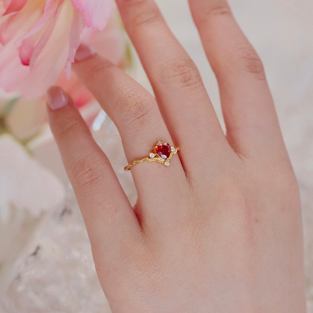 Ruby Heart Tiara Ring - Gold - Plated - Abbott Atelier