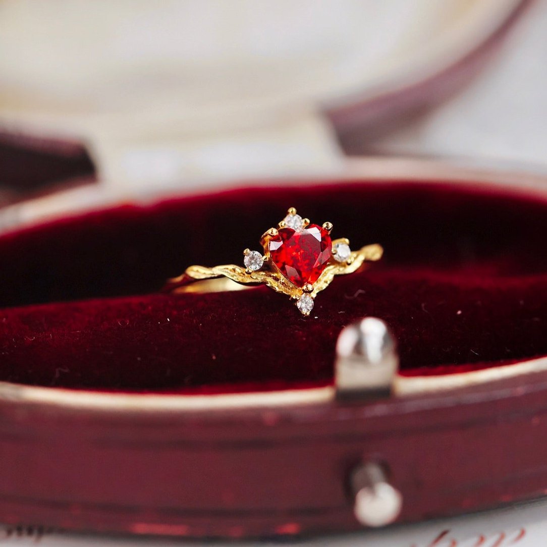 Ruby Heart Tiara Ring - Gold - Plated - Abbott Atelier
