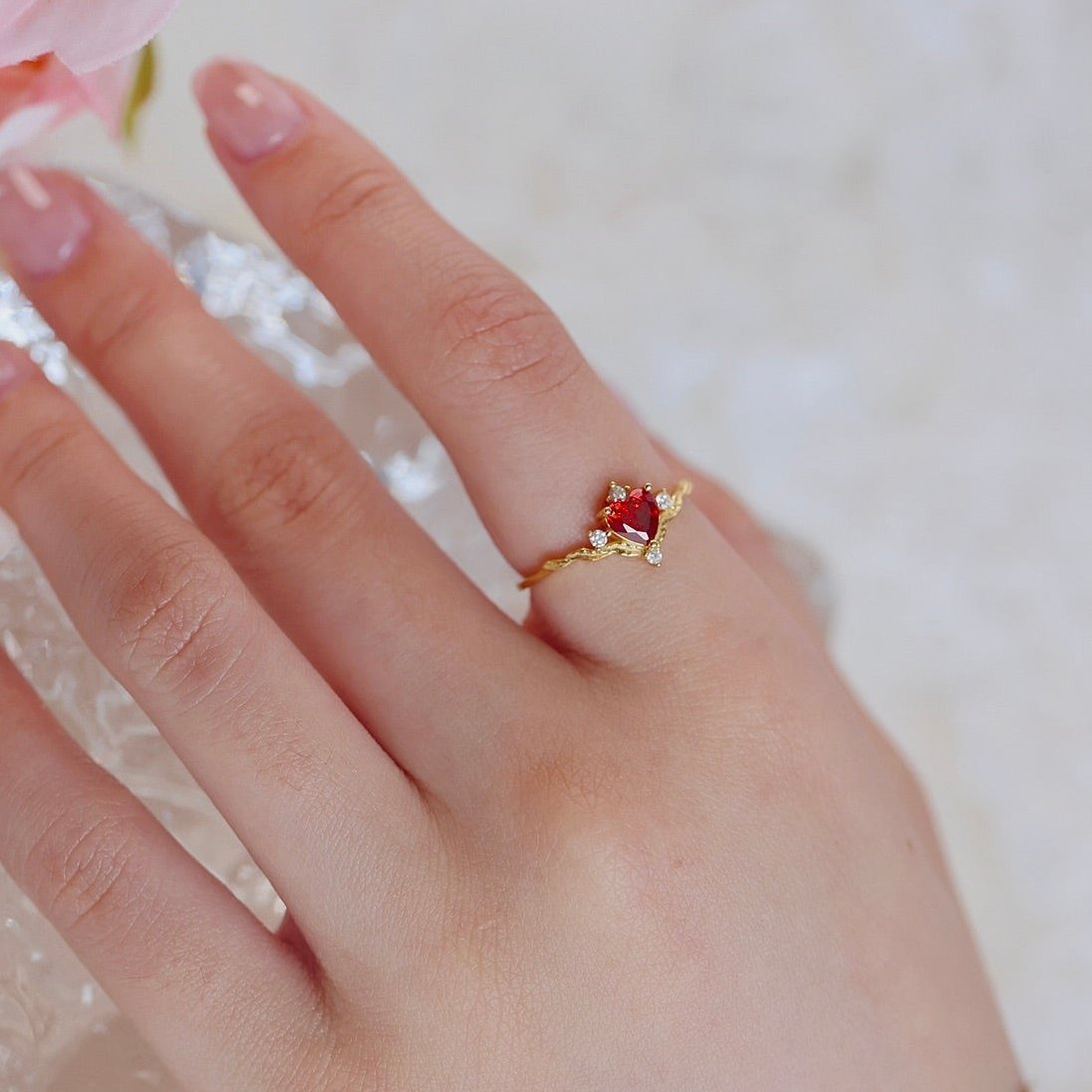 Ruby Heart Tiara Ring - Gold - Plated - Abbott Atelier
