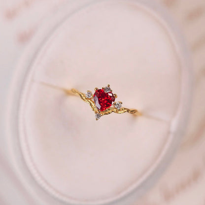 Ruby Heart Tiara Ring - Gold - Plated - Abbott Atelier