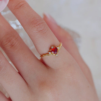 Ruby Heart Tiara Ring - Gold - Plated - Abbott Atelier