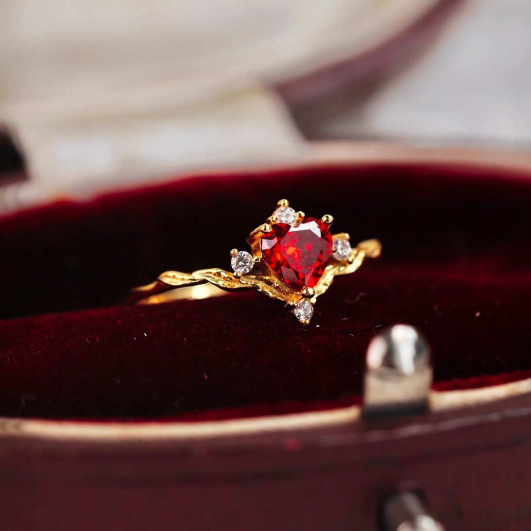 Ruby Heart Tiara Ring - Gold - Plated - Abbott Atelier