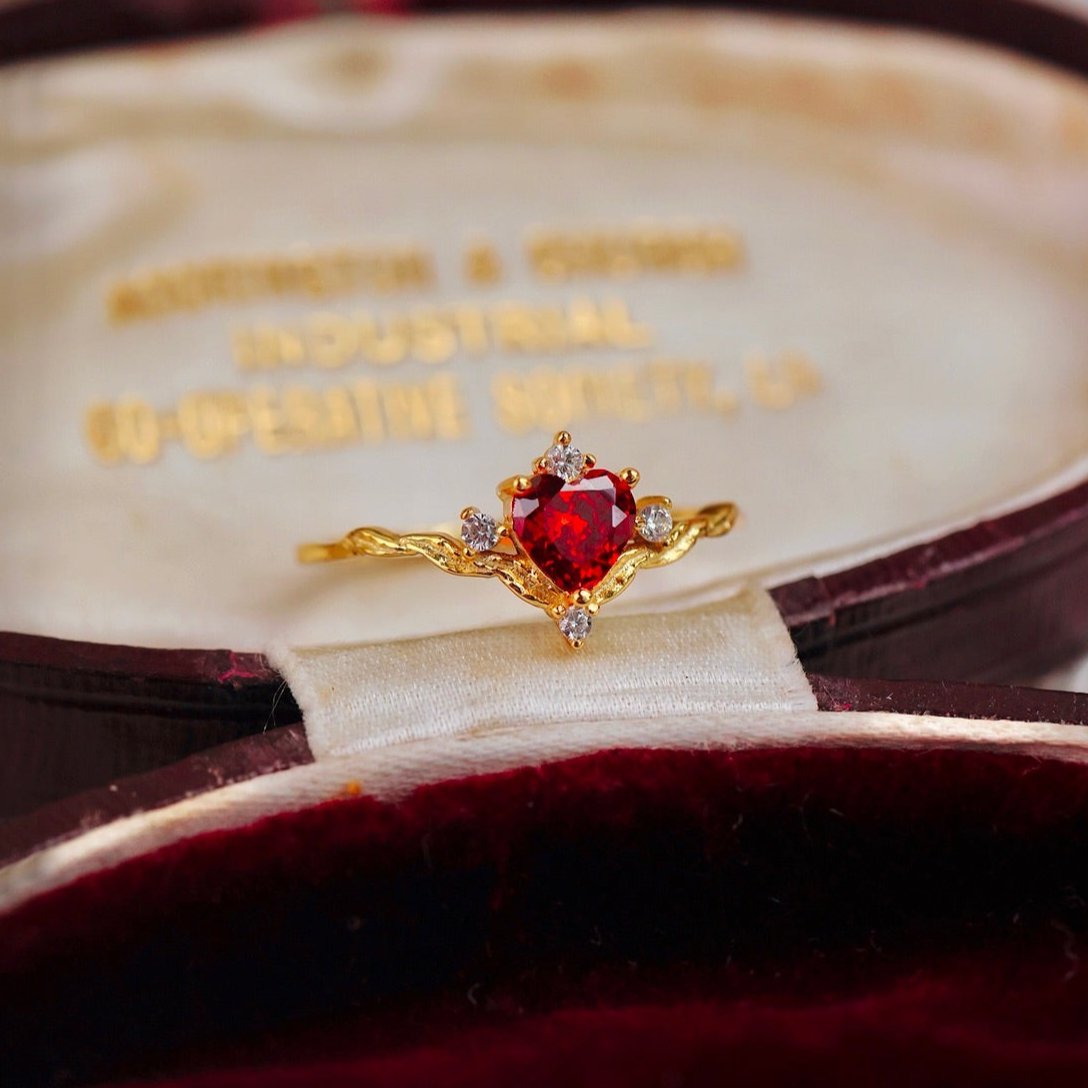 Ruby Heart Tiara Ring - Gold - Plated - Abbott Atelier