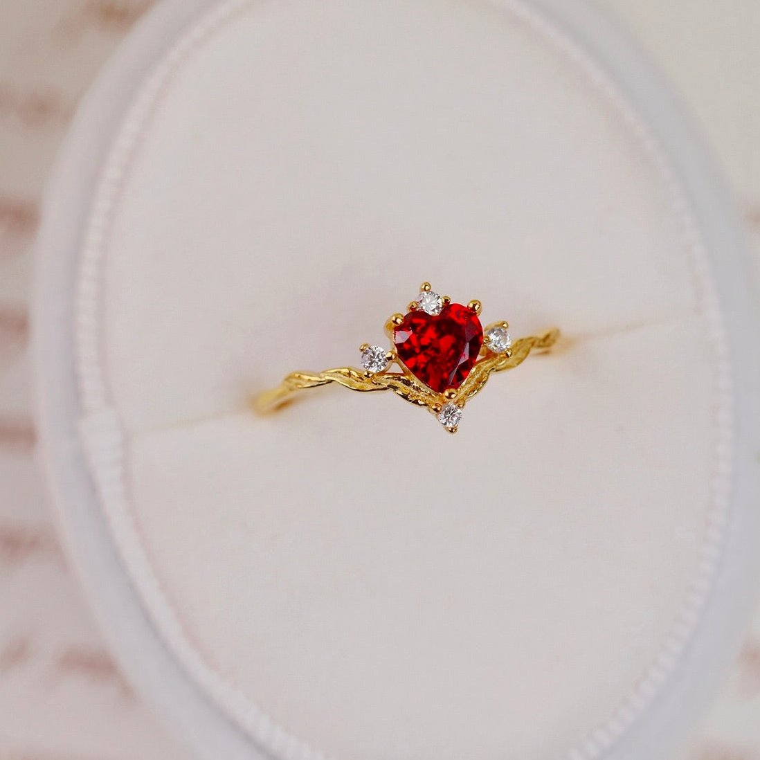 Ruby Heart Tiara Ring - Gold - Plated - Abbott Atelier