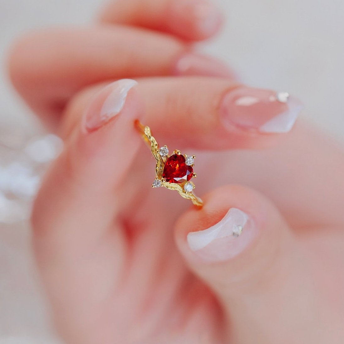 Ruby Heart Tiara Ring - Gold - Plated - Abbott Atelier