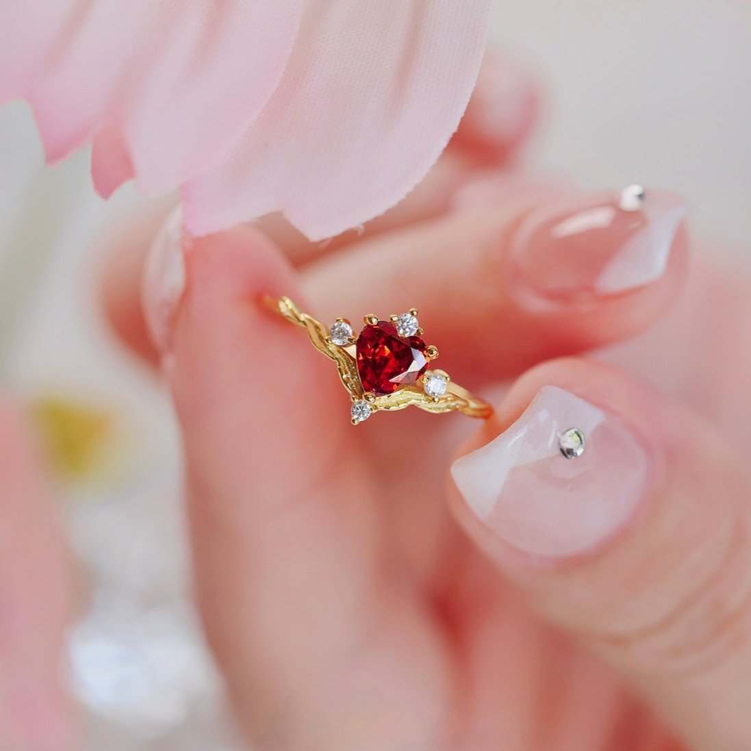 Ruby Heart Tiara Ring - Gold - Plated - Abbott Atelier