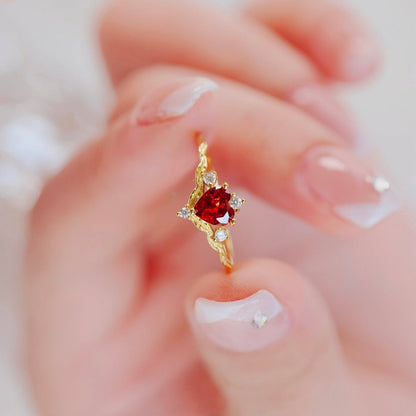 Ruby Heart Tiara Ring - Gold - Plated - Abbott Atelier