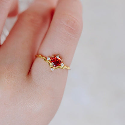 Ruby Heart Tiara Ring - Gold - Plated - Abbott Atelier
