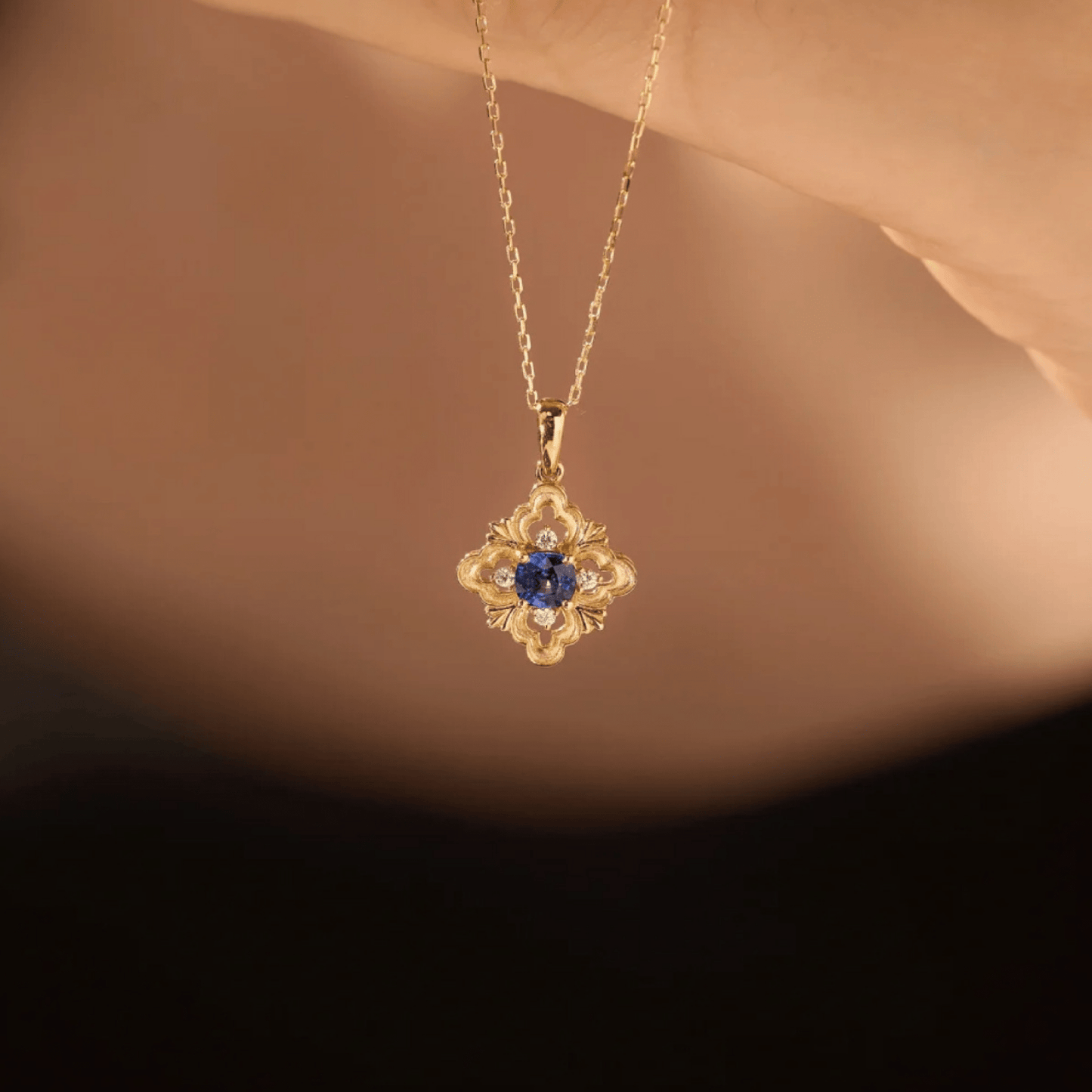 Sapphire Fleur Necklace (Solid Silver) - Hypoallergenic - Abbott Atelier