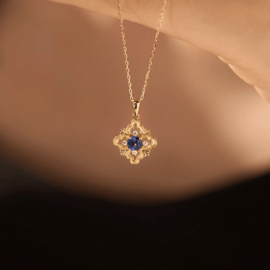 Sapphire Fleur Necklace (Solid Silver) - Hypoallergenic - Abbott Atelier