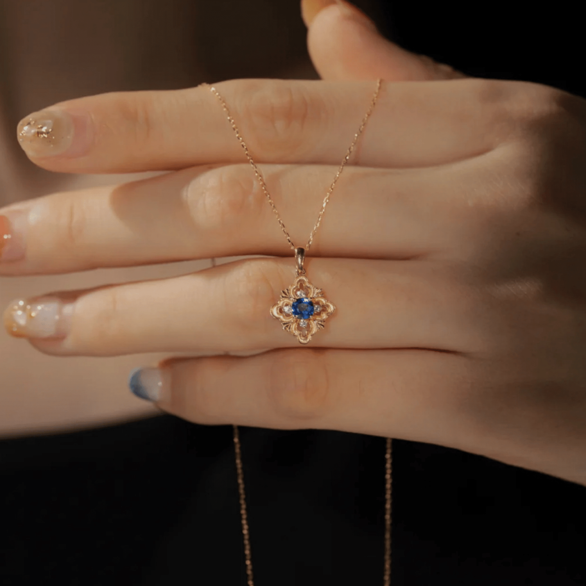 Sapphire Fleur Necklace (Solid Silver) - Hypoallergenic - Abbott Atelier