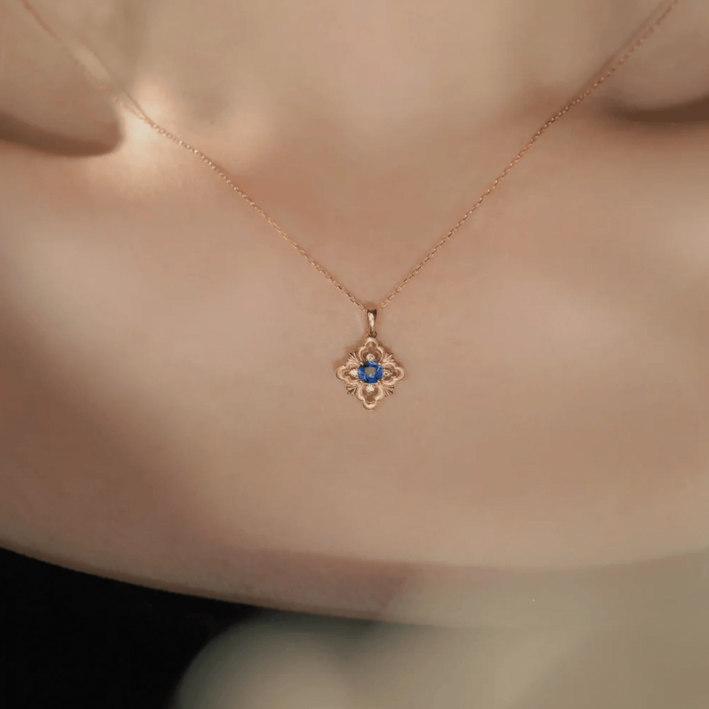 Sapphire Fleur Necklace (Solid Silver) - Hypoallergenic - Abbott Atelier