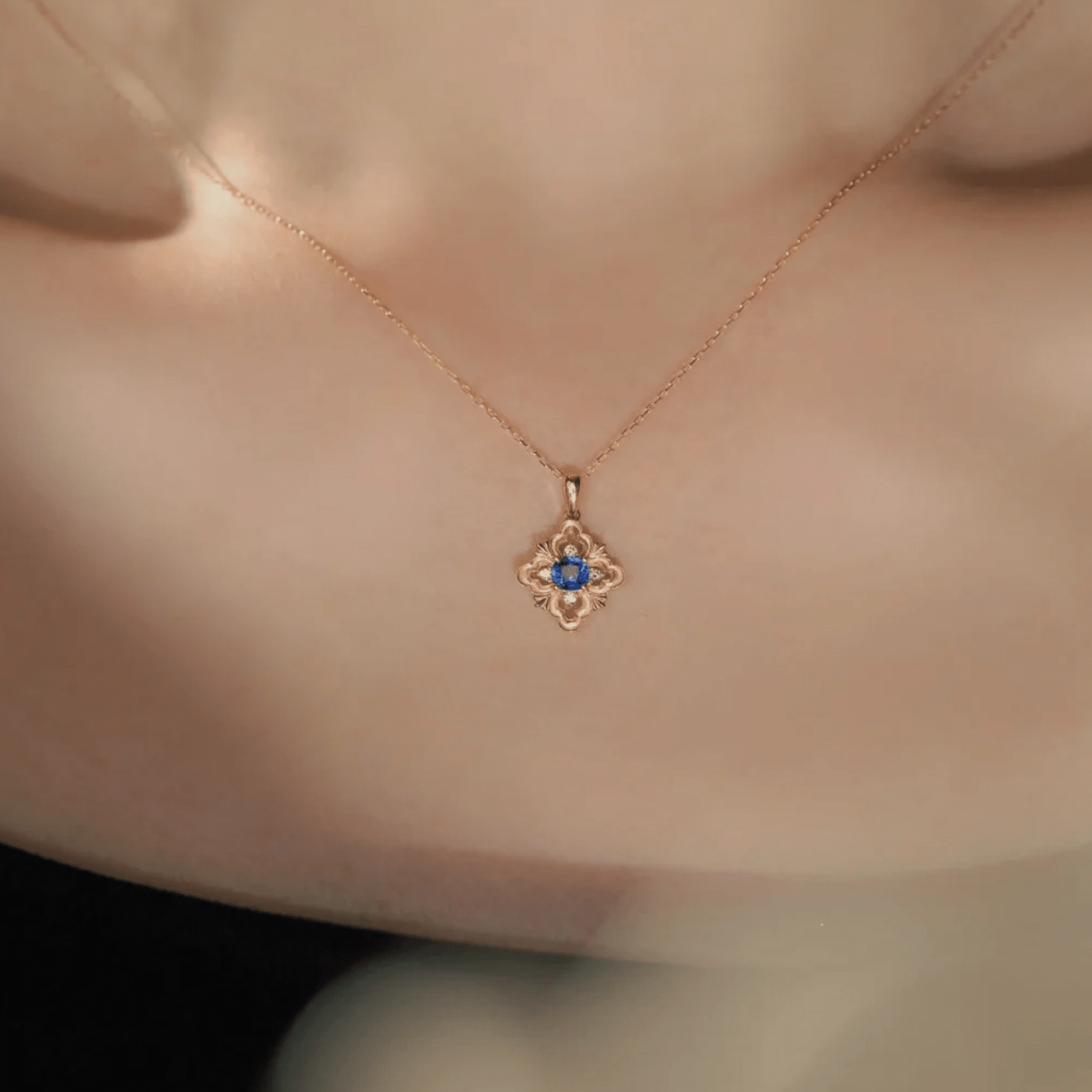 Sapphire Fleur Necklace (Solid Silver) - Hypoallergenic - Abbott Atelier