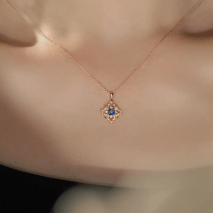 Sapphire Fleur Necklace (Solid Silver) - Hypoallergenic - Abbott Atelier